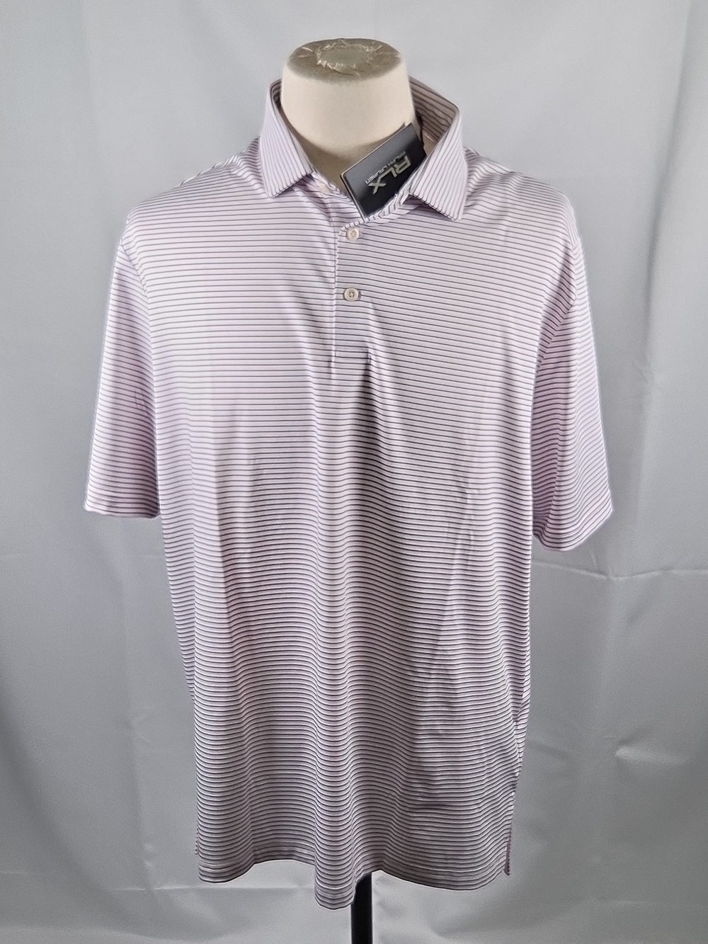 RLX Ralph Lauren Black Pink and White Striped Polo Size XL